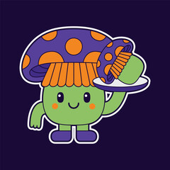 Fototapeta premium Cute mushroom character in vector style, featuring colorful caps, playful expressions, and various poses. Perfect for stickers, kids design, mascots, UI elements, and creative illustration 