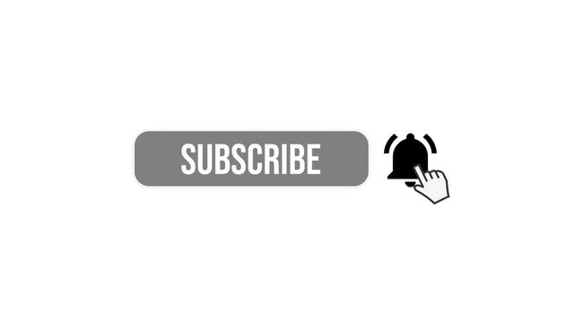 A minimalist 2D motion graphic designed for YouTube and video creators, showing the sequence of subscribing and enabling notifications on a white background.