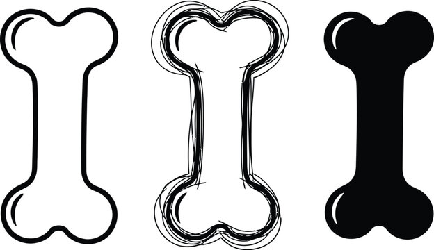 Three dog bones in different styles and colors