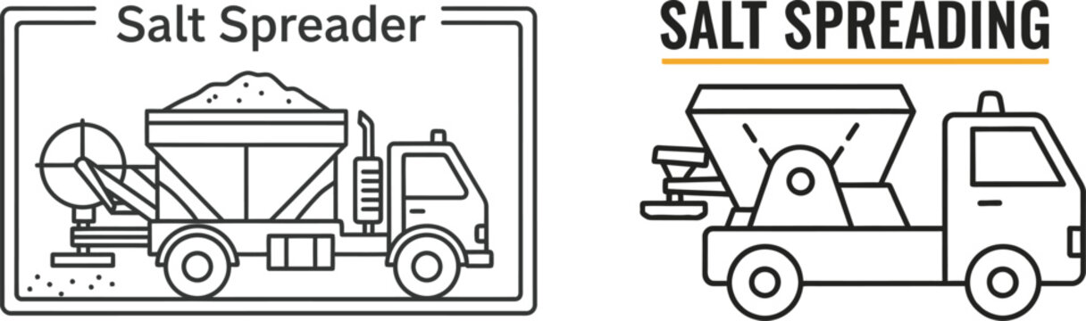 Salt spreader truck illustrations for winter road maintenance