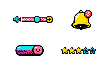 Fototapeta premium Icons for sound control, notifications, and ratings displayed on a simple background