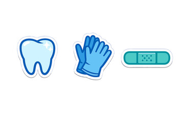 Fototapeta premium Collection of dental and medical items including a tooth, gloves, and a bandage used for health care activities