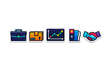 Fototapeta premium Business icons represent various aspects of trade and commerce in a simple graphic layout showing key elements of business operations