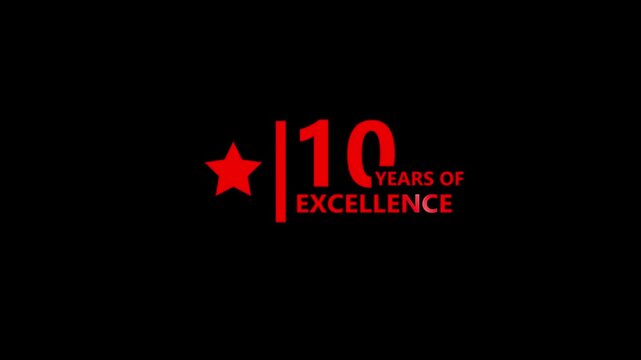 10 anniversary bold red glowing typography with star icon on dark background emphasizing corporate milestone success achievement modern visual branding concept 4K black background visuals