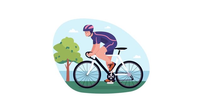 Animated cyclist riding road bike on scenic outdoor trail illustration