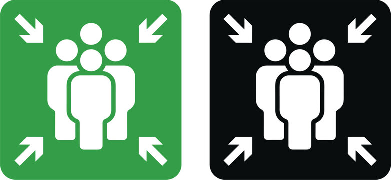 Green and Black Icons Showing Assembly Point or Meeting Point for People Keywords: assembly point, meeting point, gathering
