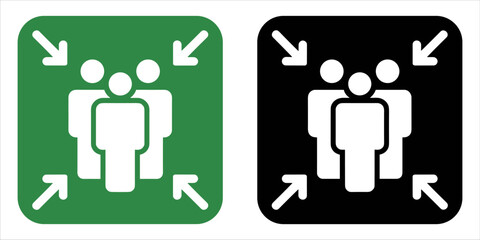 Fototapeta premium Meeting Point Symbol in Green and Black with White Icons Keywords: meeting point, assembly point, gathering point, evacuation