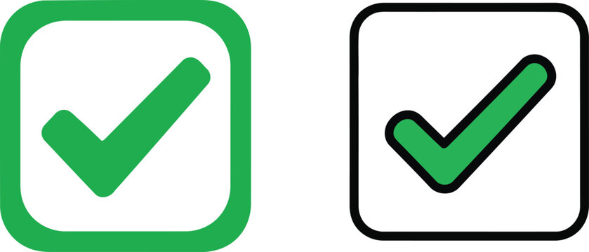 Two square checkbox icons with green check marks displayed side by side against a white background Vector