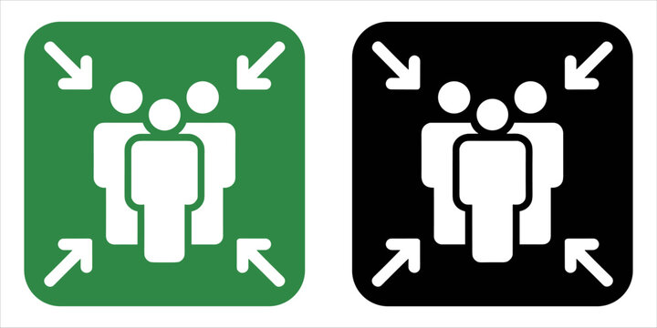 Meeting Point Symbol in Green and Black with White Icons Keywords: meeting point, assembly point, gathering point, evacuation