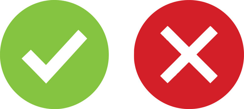 Green check mark and red cross mark symbols representing correct and incorrect choices isolated Vector