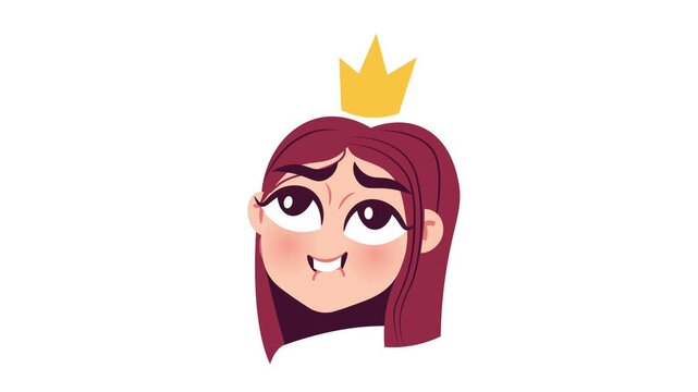 Animated princess with crown looking up isolated on white background