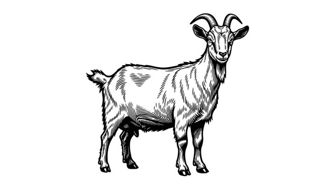 Minimalist High Contrast Black and White Goat Vector Illustration - Full Body Profile