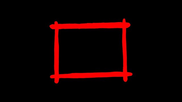 Red hand-drawn Doodle rectangular shape. Scribble frame. Doodle frames square borders sketch lines Animation, Alpha channel, Black background. 4K resolution