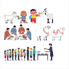 Fototapeta premium Eid al-Adha Celebration People Celebrating with Goats and Sheep for Sacrifice
