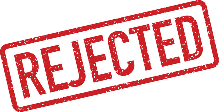Red textured rubber stamp with the word REJECTED symbolizing refusal or dismissal on a clear white background