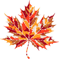 Obraz premium Artistic mosaic autumn maple leaf with vibrant red and orange colors on a white background