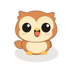 Fototapeta premium Friendly baby owl chick character in flat design style with bold outlines and a happy smiling face for nursery decor.