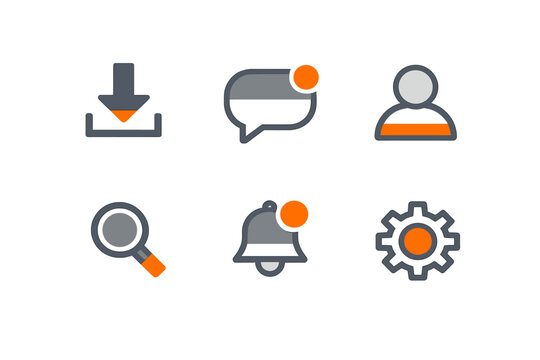 Icons for user interface with download, chat, user, search, notification, and settings buttons
