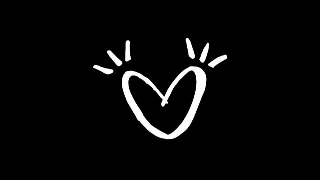 doodle heart with accent marks animation. White Love and black background