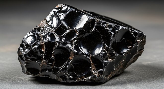 Shiny black silicon metal crystal chunk with metallic texture and sharp reflective edges