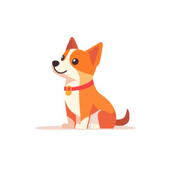 Fototapeta premium Cartoon Dog Sitting Happy | Pet Illustration Mascot Character Design | Cheerful Puppy with Collar on White Background Vector Graphic Template, Cute Animal Friend