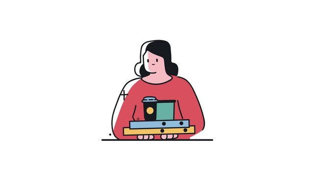 Woman holding stack of books in flat cartoon illustration on white background