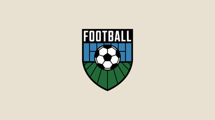 An illustrative logo features a soccer ball centered within a shield shaped design with the word football prominently displayed above high quality professional detailed modern elegant © MdRafiqul