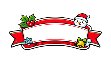 Snowman and Christmas decorations on a banner ready for holiday messages and greetings in a festive setting © Mark