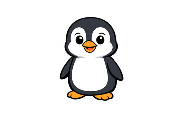 Obraz premium Cute penguin cartoon standing on a white background with a cheerful expression and flippers at its side