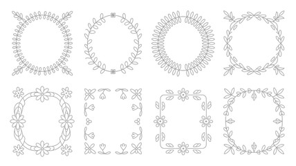 Obraz premium A collection of delicate hand drawn floral frames and wreaths in black and white suitable for decorative design elements high quality professional detailed modern elegant stylish