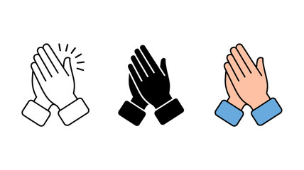 Obraz premium Three variations of hands shown in a clapping gesture presented in outline solid black and color styles high quality professional detailed modern elegant stylish clean crisp
