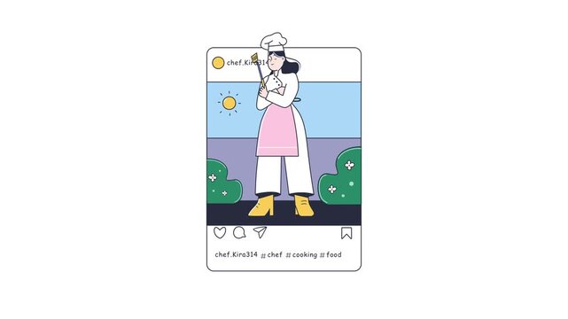 Animated chef profile post in social media frame with cooking theme
