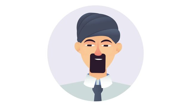 Flat vector cartoon portrait of man in turban on circular background