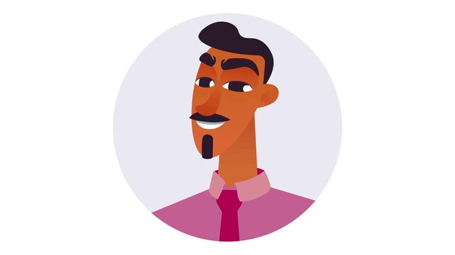 Stylized animated portrait of a confident man in pink shirt and tie