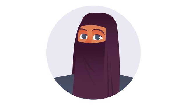 Animated Muslim woman in niqab portrait with purple veil illustration