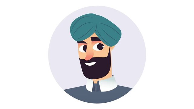 Animated smiling man in turban and beard avatar illustration