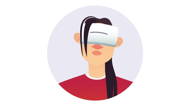 Young woman wearing VR headset in flat vector digital illustration