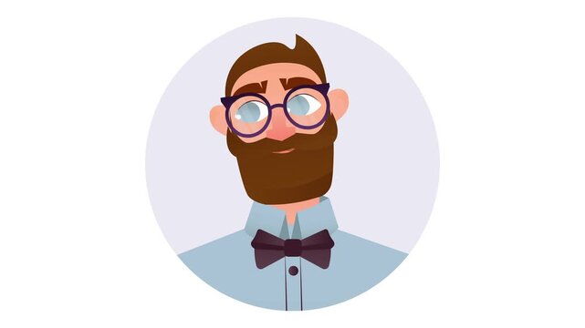 Animated bearded man with glasses and bow tie portrait avatar illustration