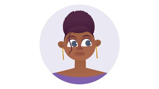 Animated portrait of young Black woman with afro puff and earrings