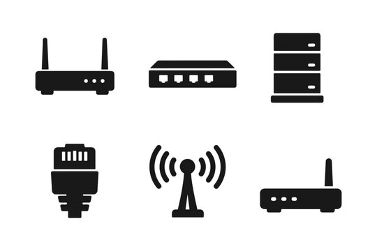 Network equipment icon set solid black icon set vector illustration