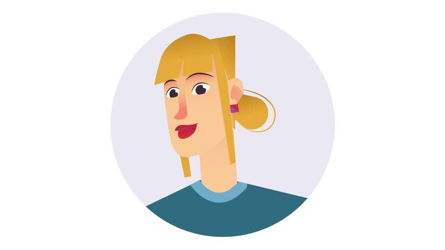 Animated flat vector portrait of blonde woman with hoop earrings in circle