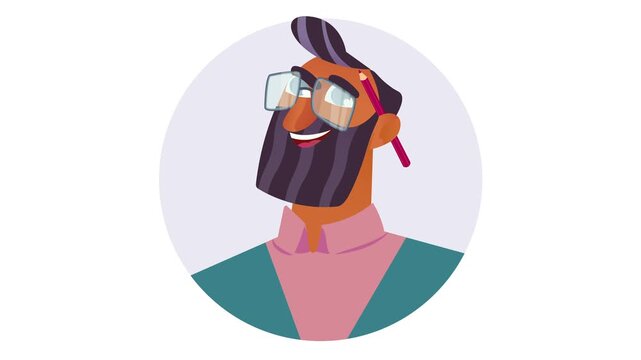 Smiling bearded man with glasses and pencil behind ear avatar animation