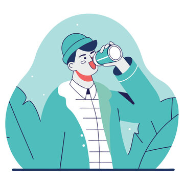 Content Man Sipping Drink Outdoors Urban Style Aesthetic Illustration