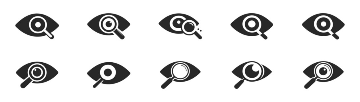 Eye icon set, vision and visibility symbols, open and closed eyes, minimal vector design on transparent background