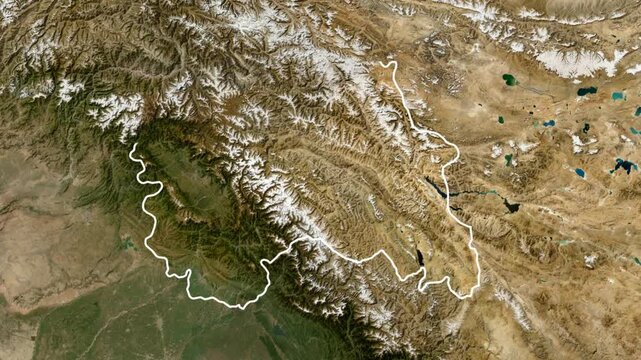 3D animated map of Kashmir region in South Asia between India and Pakistan