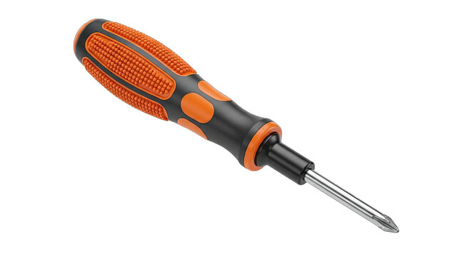 Phillips head screwdriver with orange ergonomic handle isolated on white background