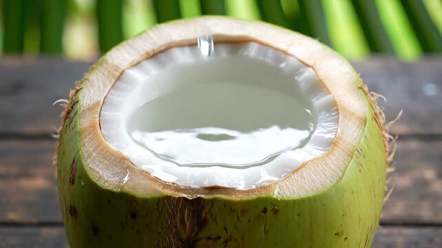 Freshly harvested, a green coconut is bisected, revealing a refreshing nectar, a taste of tropical bliss. 