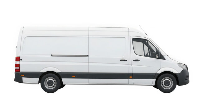 White cargo van side view isolated on transparent background