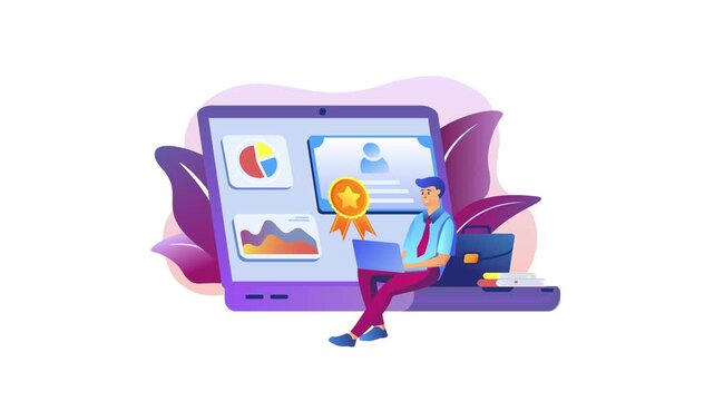 Animated online learning analytics with student and certification badge