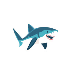 Fototapeta premium Shark Cartoon Illustration, Ocean Predator Attack, Graphic Design Element. Isolated Shark Vector with Sharp Teeth, Marine Animal Character. Great white shark, blue shark, vector mascot, icon